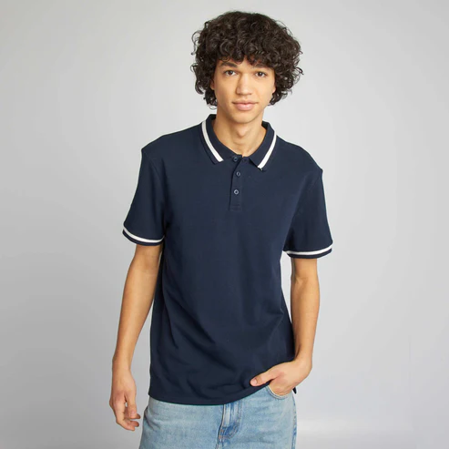Short_sleeved polo shirt with blue contrasts